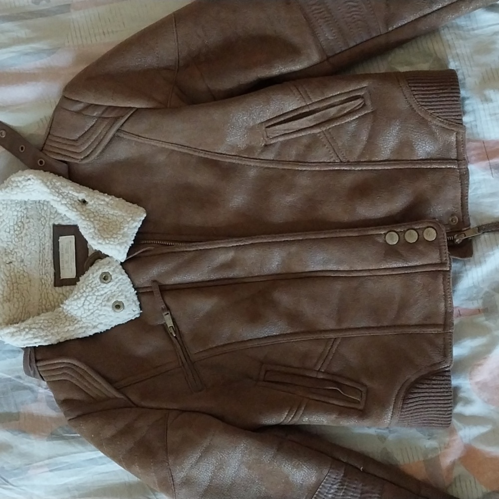 Brown warm faux leather jacket